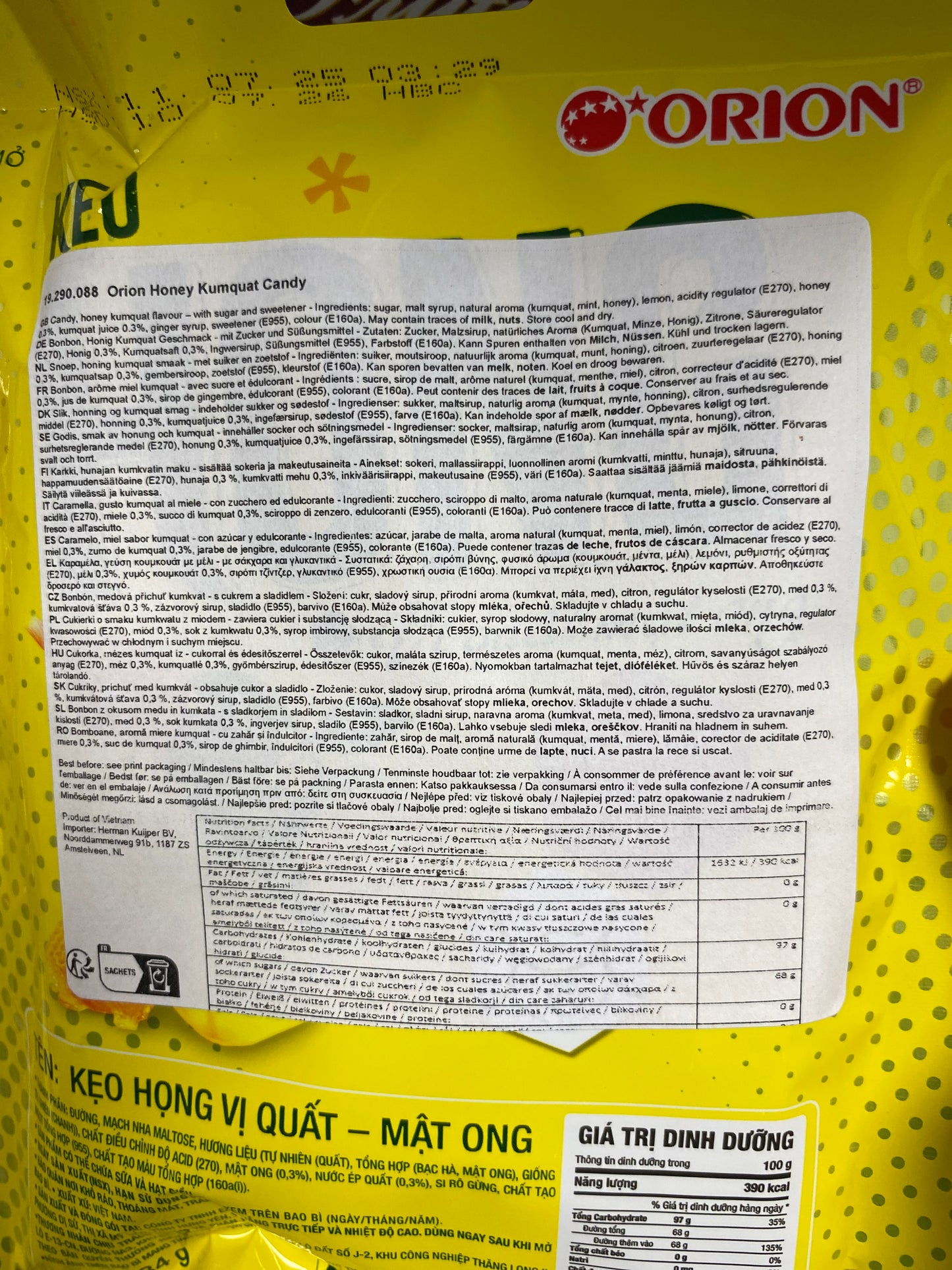 Orion honey kumquat candy/Kẹo tắc mật ong 84gr