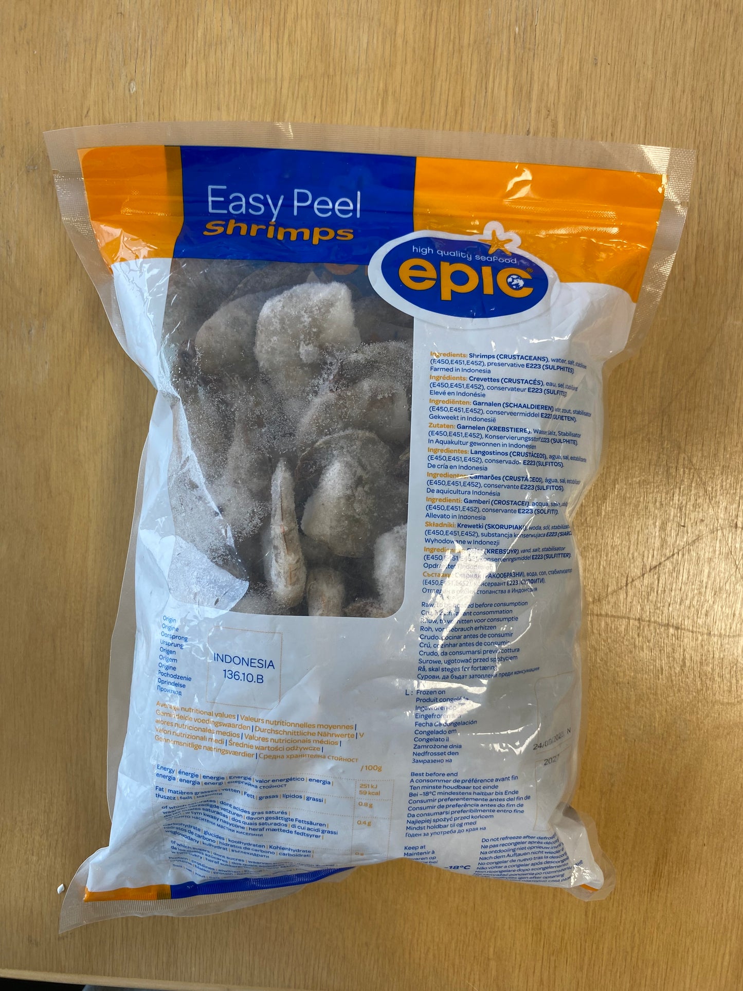 Epic easy peel shrimps 26/30/ Tôm không đầu Epic 800gr